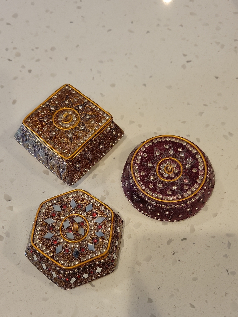 Decorative Mini Trinket Box Set - Burgundy & Gold Accent